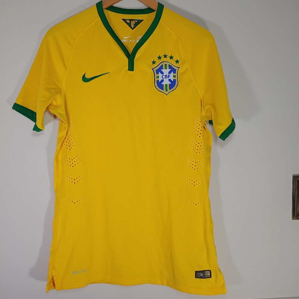 Nike Autentic Brazil 2014 CBF Yellow Home Soccer Jersey M